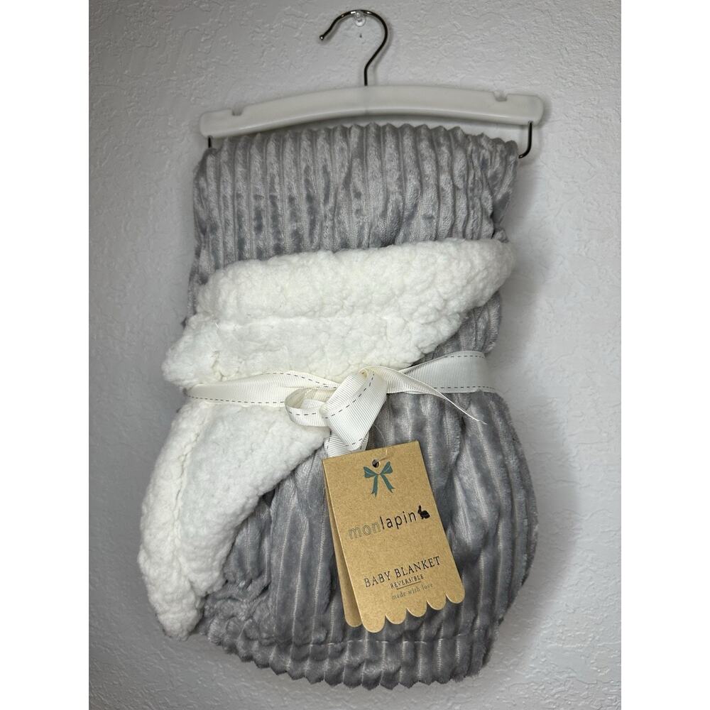 Mon Lapin Baby Blanket Gray Chunky Ribbed Sherpa Backing 30x40 Inches